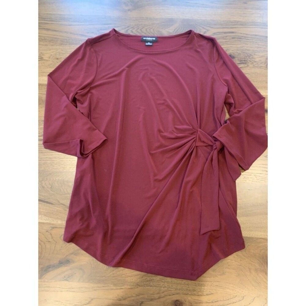 Liz Claiborne XL Burgundy Scoop Neck Cinch At Waist Tunic Top - Picture 7 of 12